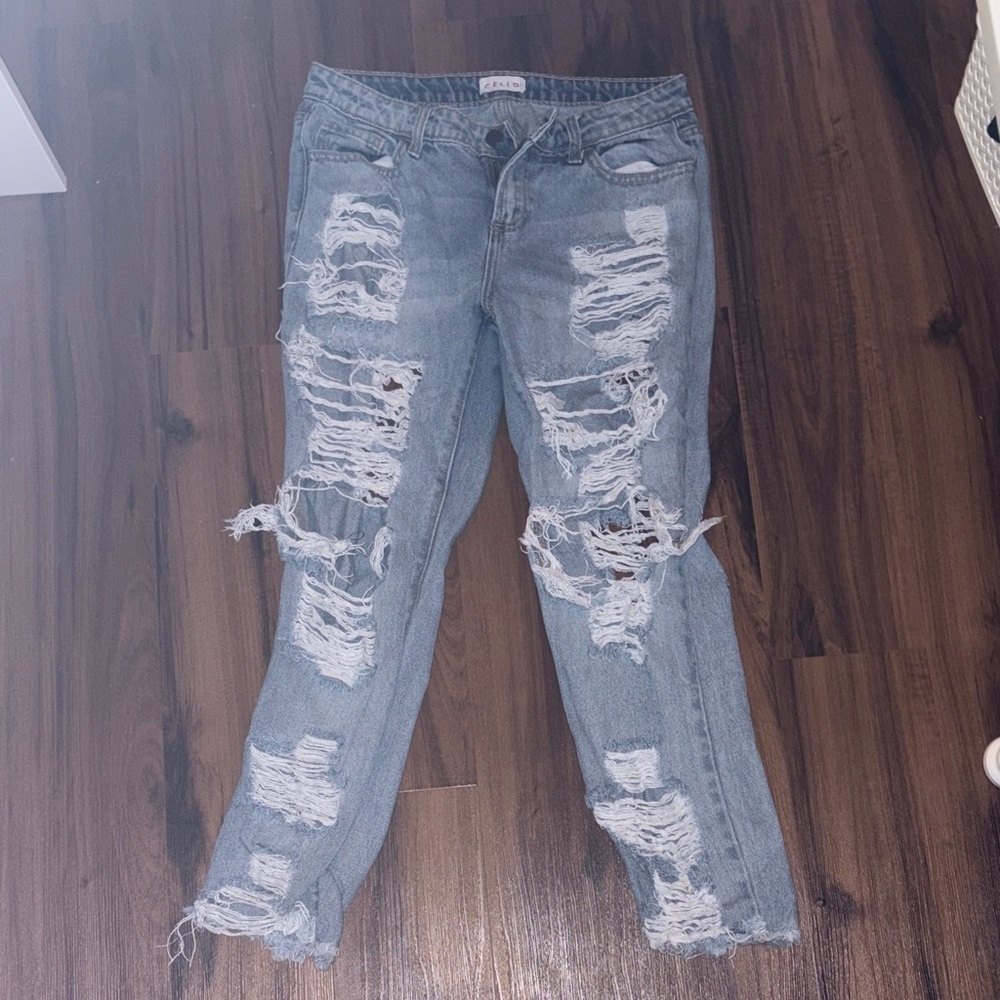 Cello Light Blue Distressed Boyfriend Jeans